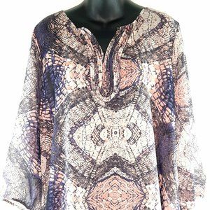 XL Cleo Plus Size Sheer Long Sleeve Peach & Purple Tunic Top